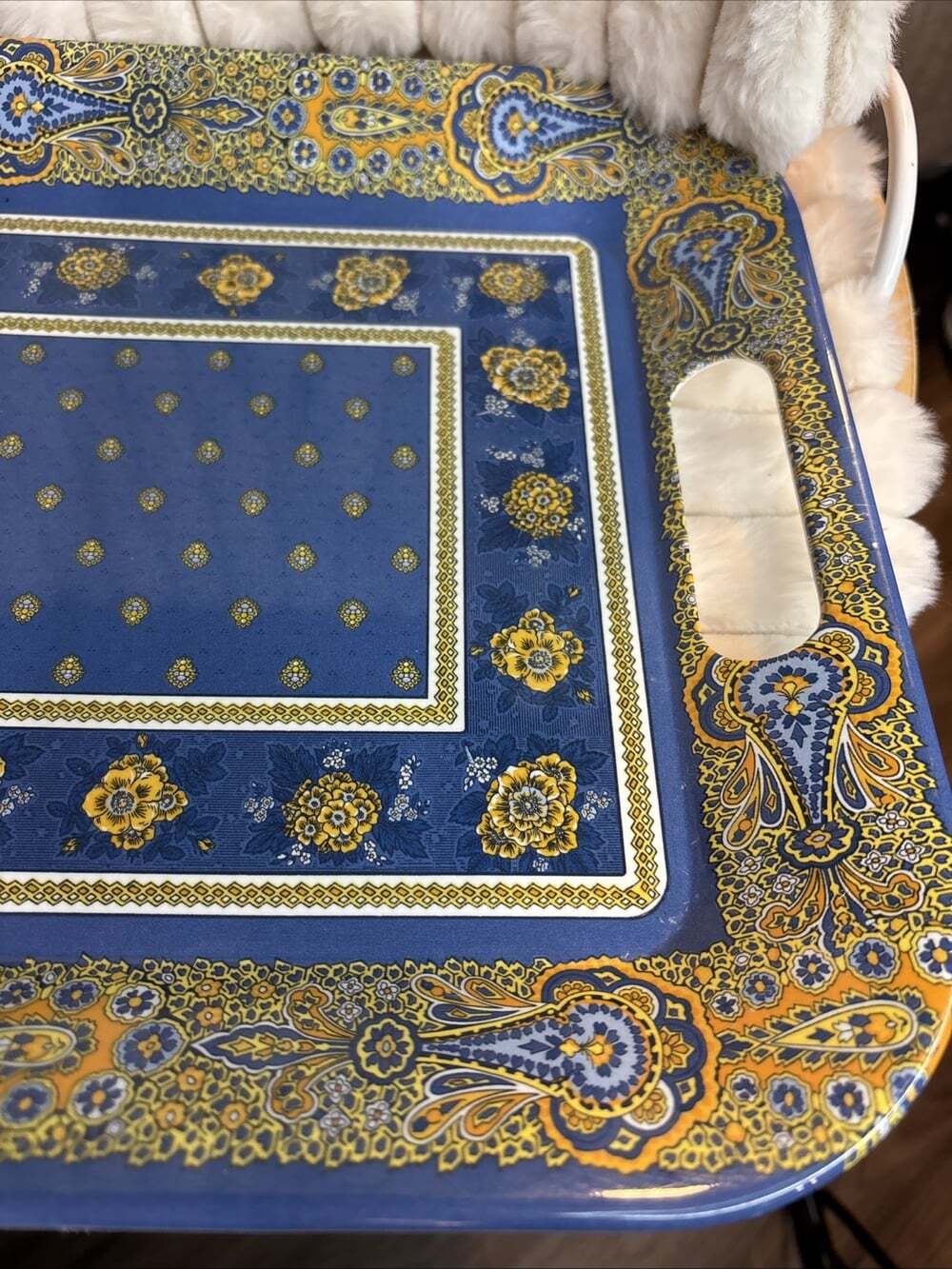 Vintage 90s Marat d'Avignon Melamine Tray Bastide Blue Yellow France 15.5x10.75 - Picture 5 of 8